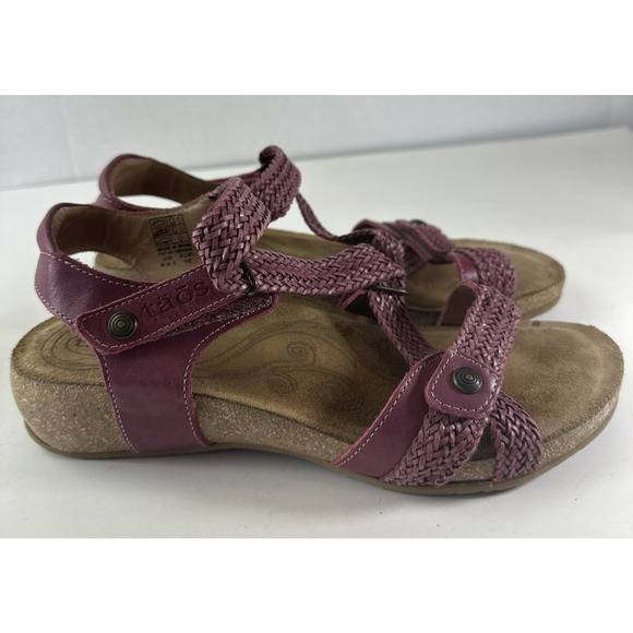 Taos Trulie Sandal Strappy Cork Wedge Leather Suede Cranberry Womens Size 8-8.5 - Picture 5 of 15